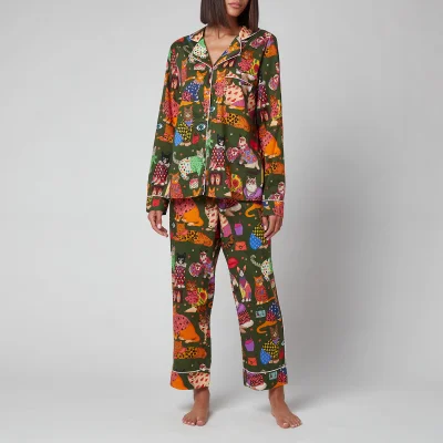Karen Mabon Women's Fashion Cats Pyjama Set - Green