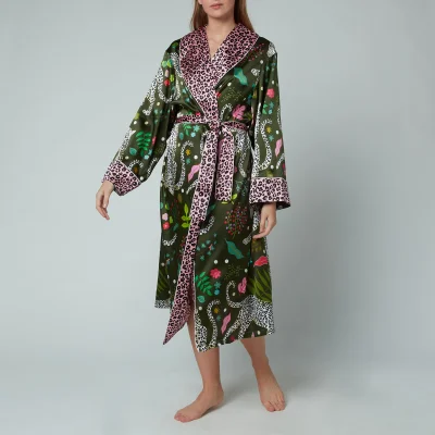 Karen Mabon Women's Stretch Silk Long Robe - Green/Pink