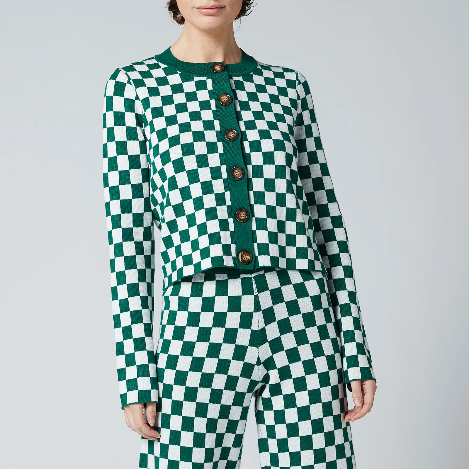 Kitri Women's Talulla Checker Knitted Cardigan - Green Checker Image 1