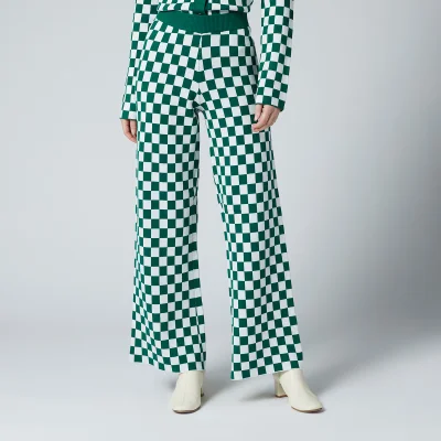 Kitri Women's Kara Checker Knitted Trousers - Green Checker