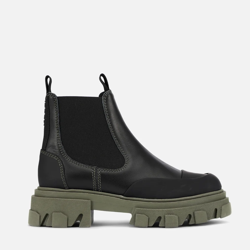 Ganni Women's Leather Chelsea Boots - Black/Green Image 1