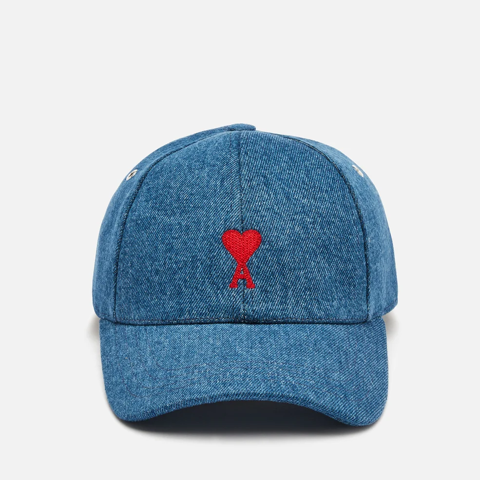 AMI Women's Cap With Adc Embroidery - Mid-Washed Denim Used Blue Image 1