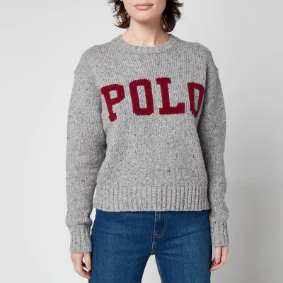 Polo Ralph Lauren Women's Large Polo Logo Sweatshirt - Grey Donegal/Wine