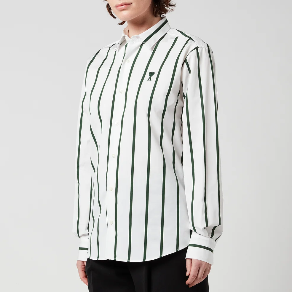 AMI Women's De Coeur Oversized Striped Shirt - White/Green Image 1