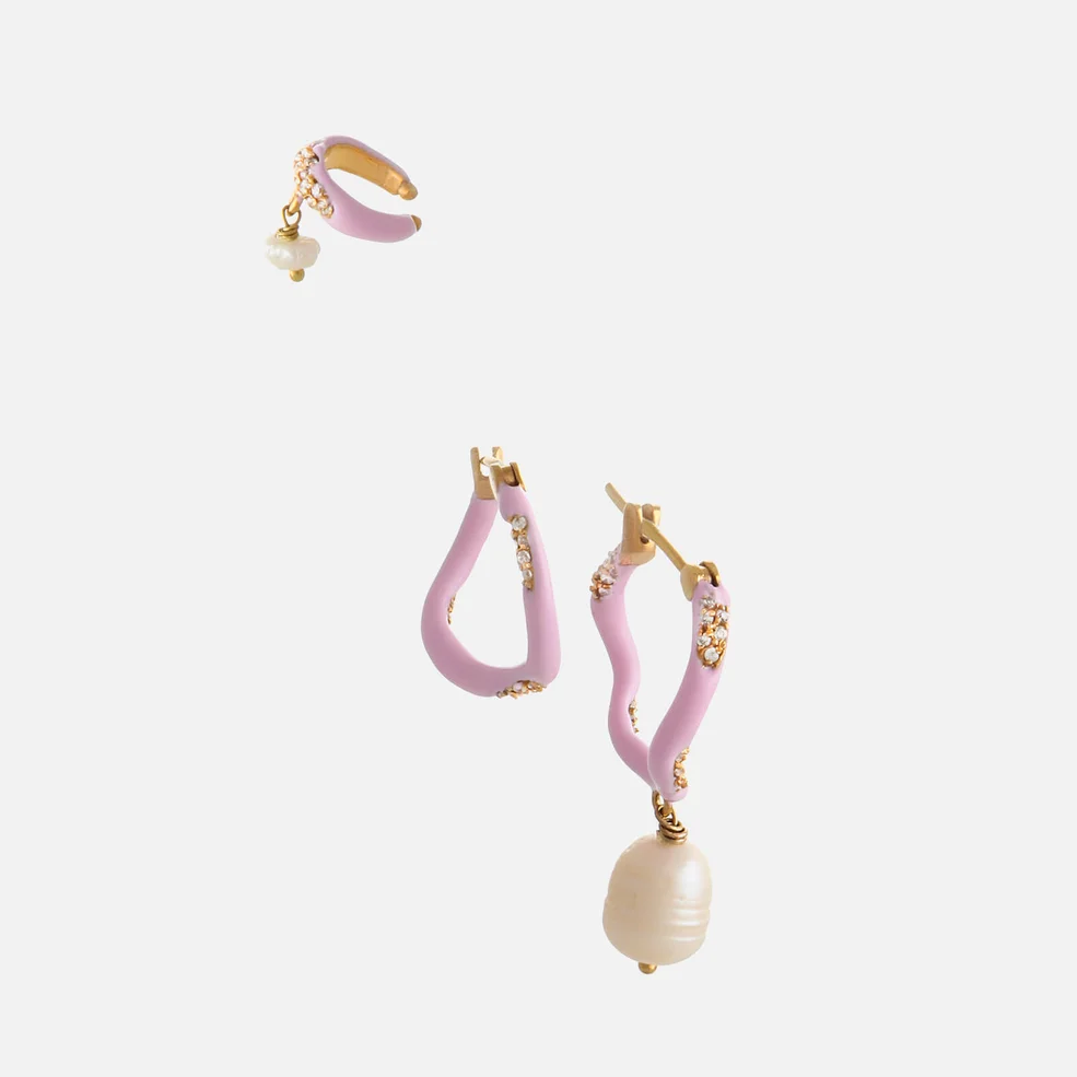Joanna Laura Constantine Women's Waves Hoop Earrings Set With Enamel And Pearl - Pink Image 1