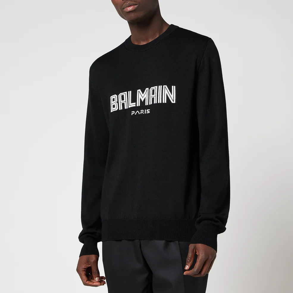 Balmain Men's Knitted Jumper - Black/White Image 1