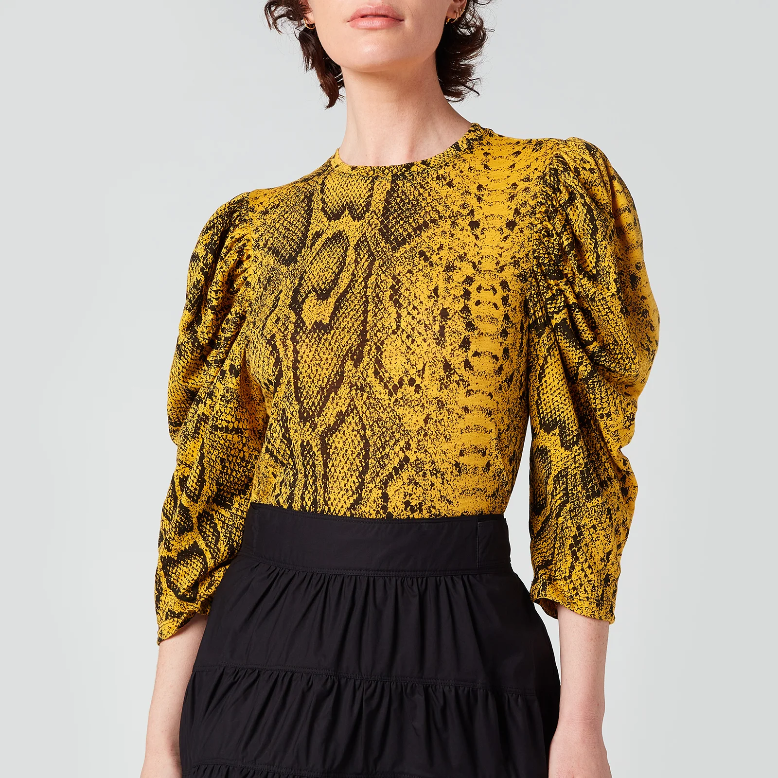 Proenza Schouler Women's Snakeprint Puff Sleeve T-Shirt - Yellow Multi Image 1