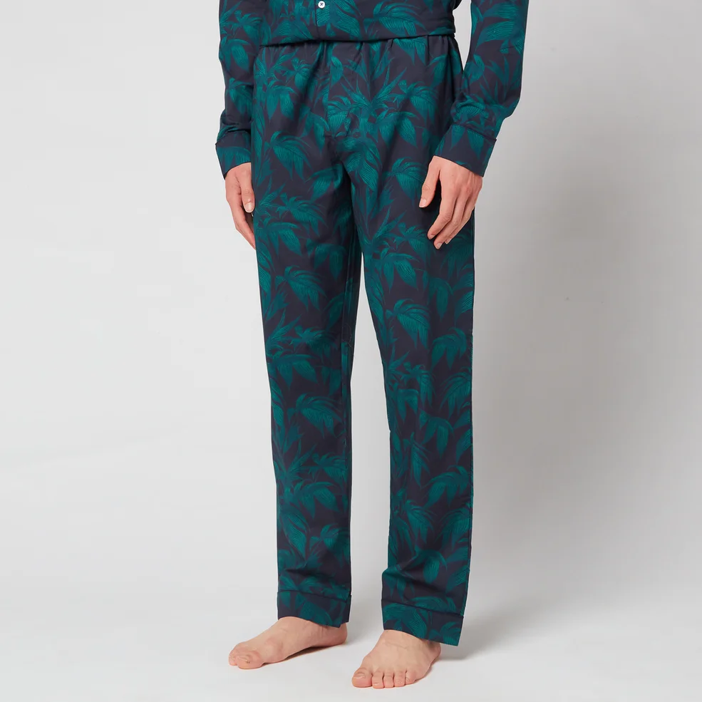 Desmond & Dempsey Men's Byron Trousers - Navy/Green Image 1