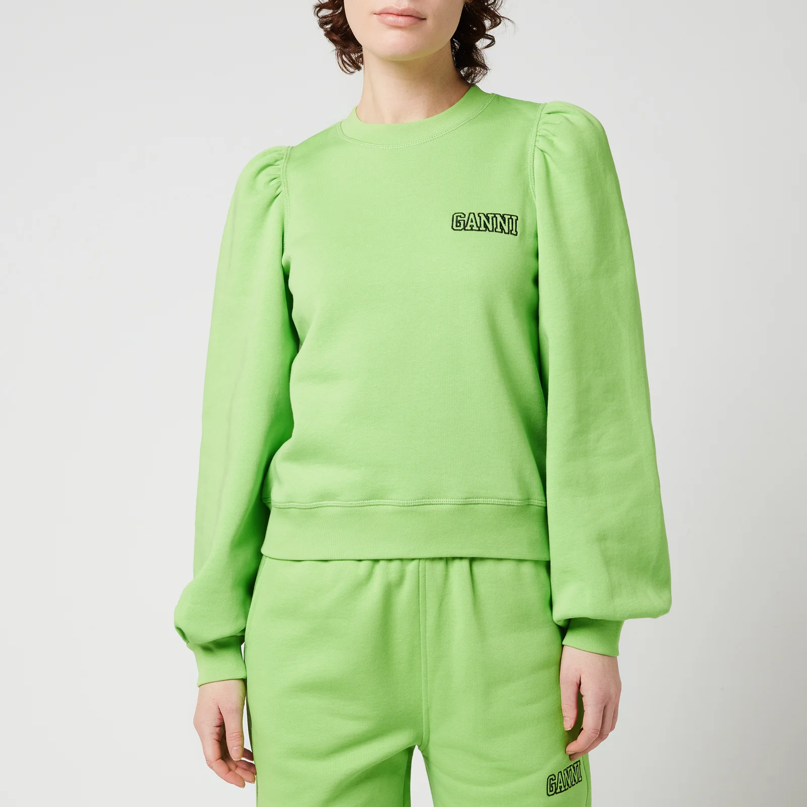 Ganni Women's Isoli Sweatshirt With Puff Sleeve - Flash Green Image 1