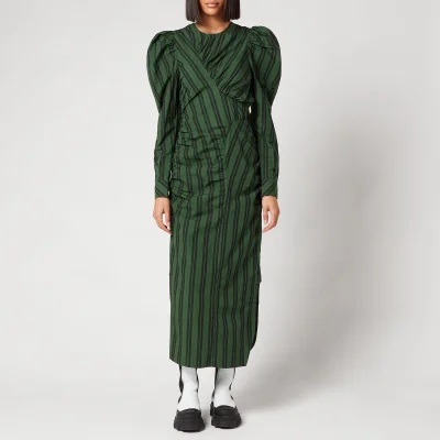 Ganni Women's Stripe Cotton Dress - Dark Green