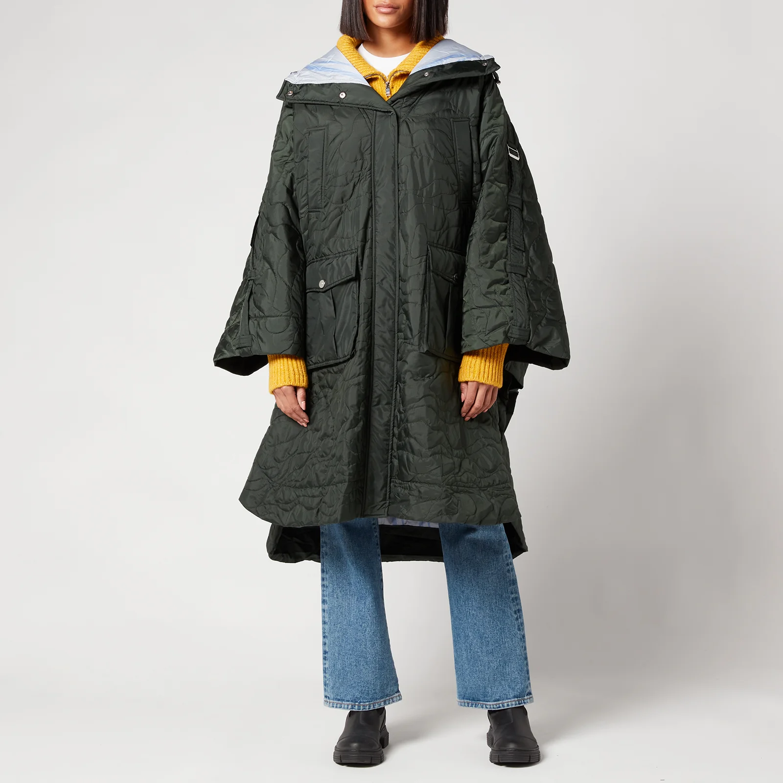 Ganni Women's Recycled Ripstop Coat - Dark Green Image 1
