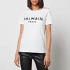 Balmain Women's 3 Button Printed Logo T-Shirt - White/Black - Image 1
