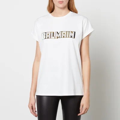 Balmain Women's Metallic Embossed T-Shirt - White/Gold