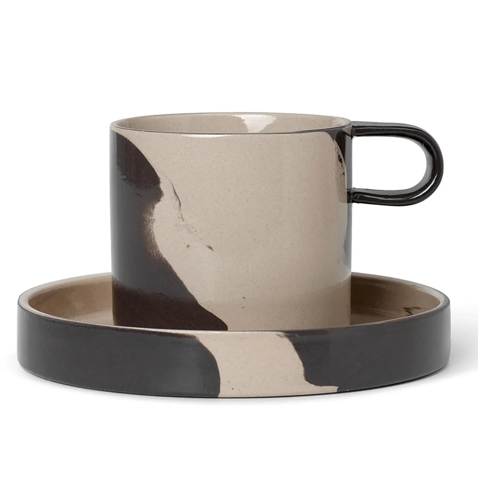 Ferm Living Inlay Cup With Saucer - Sand Brown Image 1