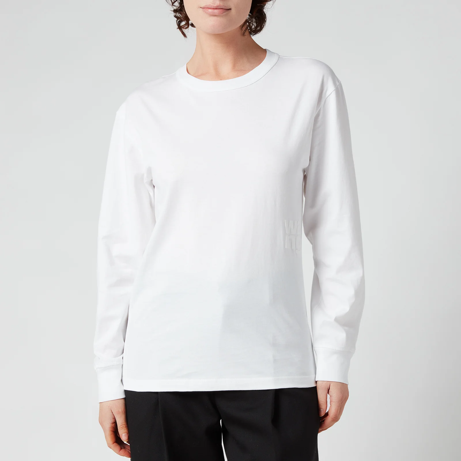Alexander Wang Women's Foundation Jersey Long Sleeve T-Shirt with Puff Logo & Bound Neck - White Image 1
