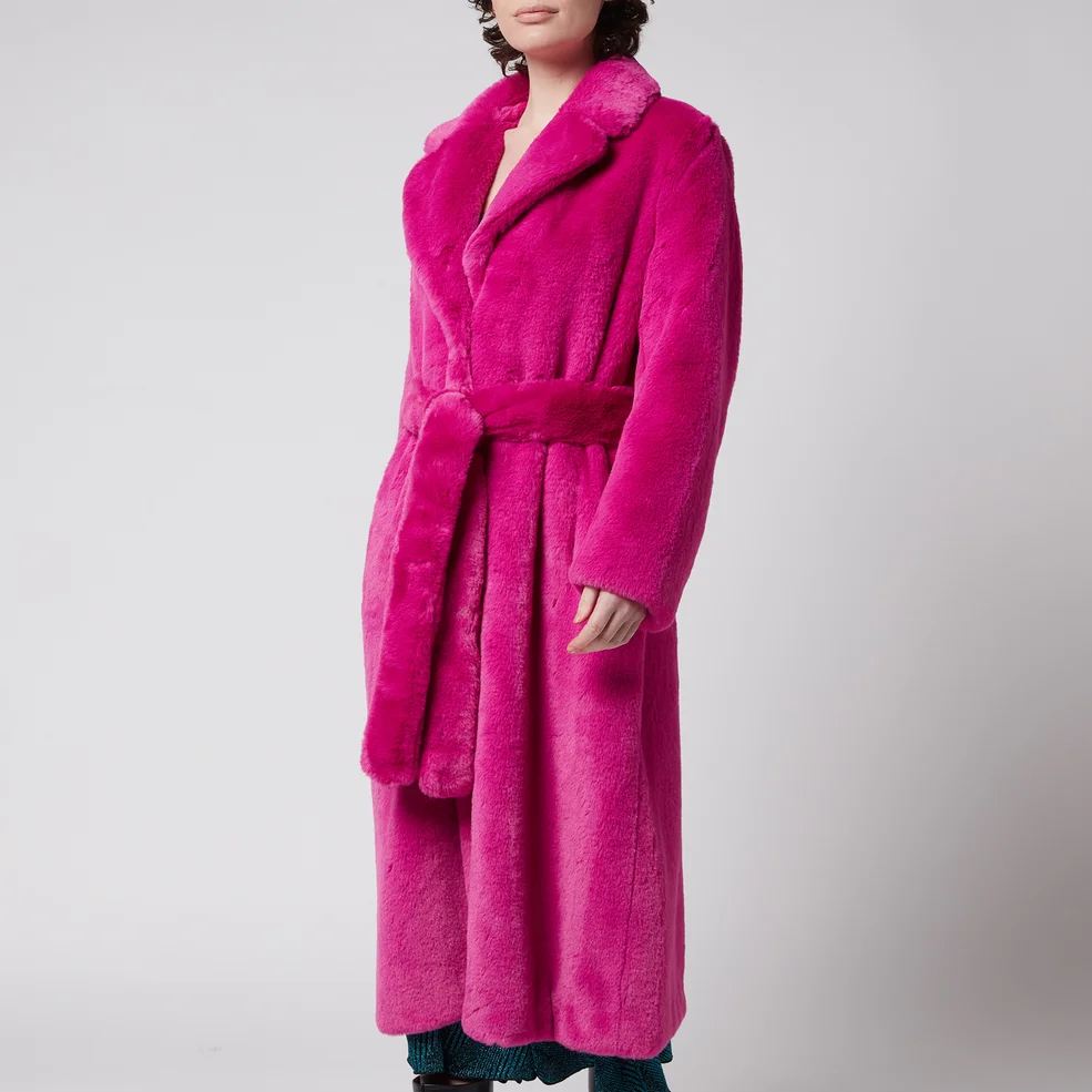 Stand Studio Women's Faux Fur Koba Juliet Long Coat - Hot Pink Image 1