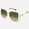Gucci Women's Square Horsebit Detail Sunglasses - Gold/Green - Image 1