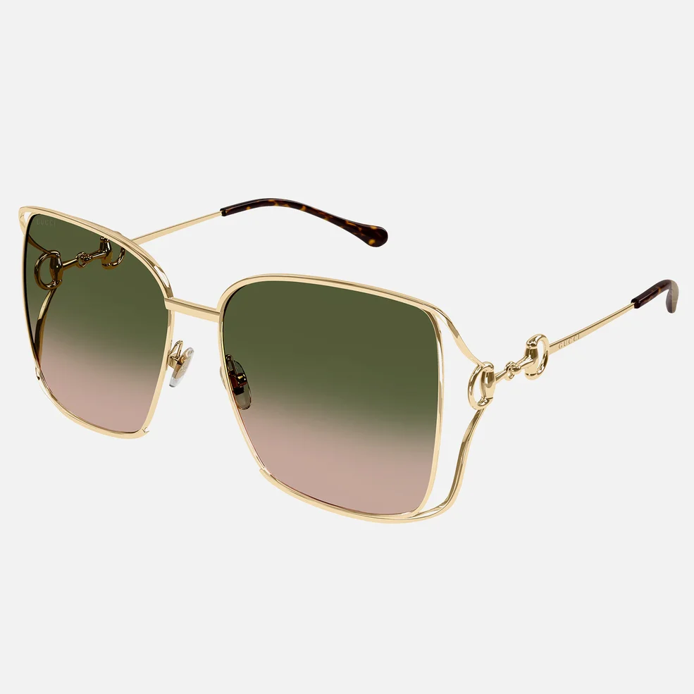 Gucci Women's Square Horsebit Detail Sunglasses - Gold/Green Image 1