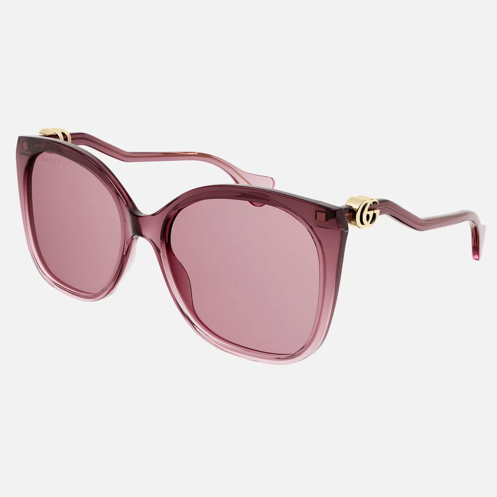 Gucci Women's Square Cat Eye Wave Detail Acetate Sunglasses - Burgundy Image 1