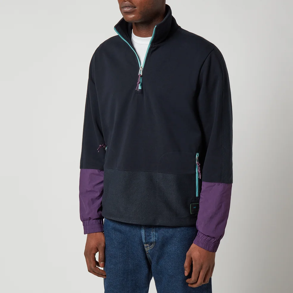 PS Paul Smith Men's Mix Fabric Half Zip Sweatshirt - Dark Navy Image 1