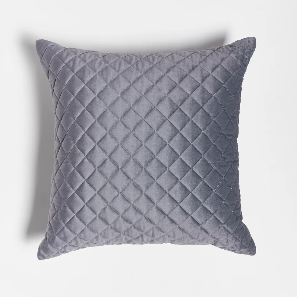 ïn home Diamond Quilted Velvet Cushion - Dark Grey Image 1