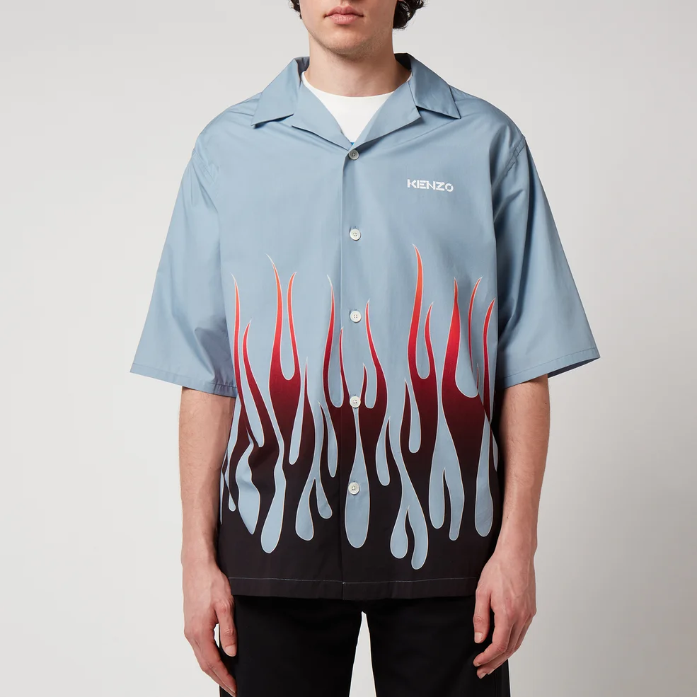 KENZO Men's Casual Flame Short Sleeves Shirt - Blue Image 1