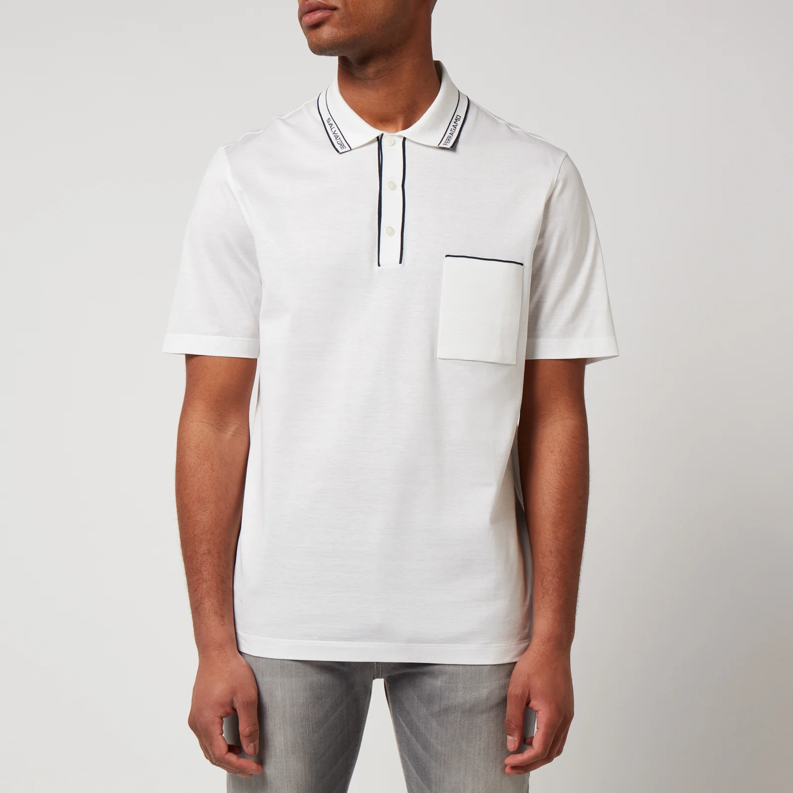 Ferragamo Men's Branded Collar Polo Shirt - White Image 1