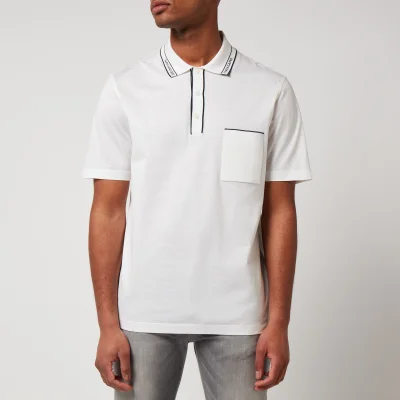 Ferragamo Men's Branded Collar Polo Shirt - White