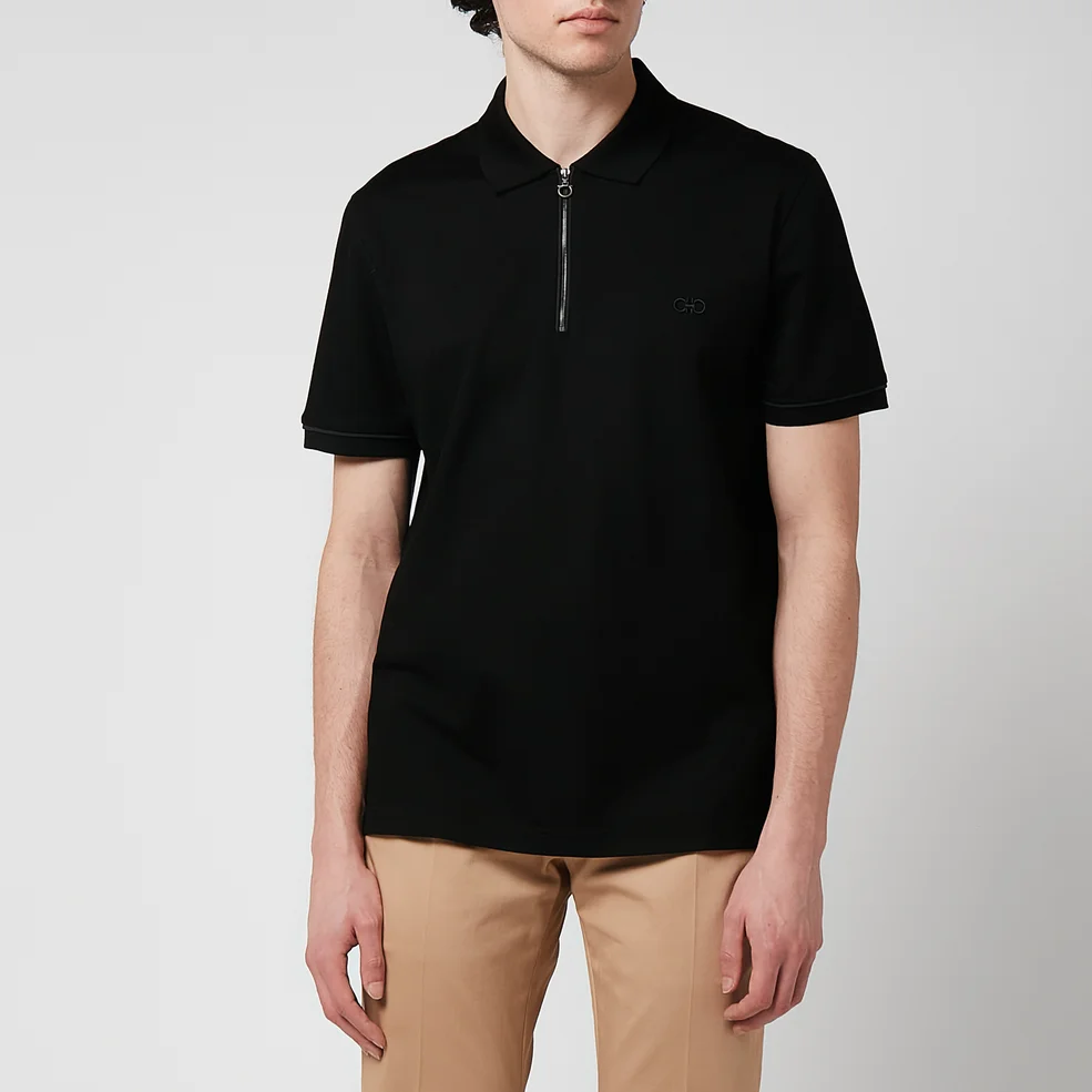 Ferragamo Men's Half Zip Polo Shirt - Black Image 1