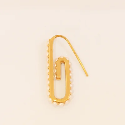 Hillier Bartley Women's Pearl Jumbo Paperclip Earring - Gold/Pearl