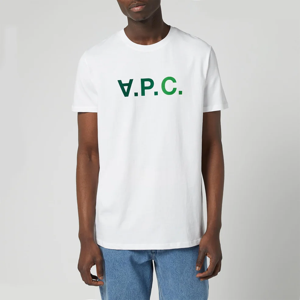 A.P.C. Men's Multicolour Vpc Logo T-Shirt - White/Green Image 1