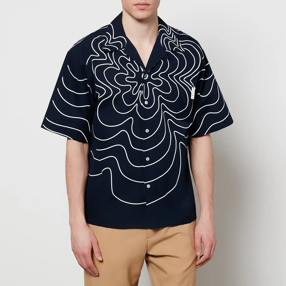 Marni Men's Flower Motif Bowling Shirt - Blue Black Image 1
