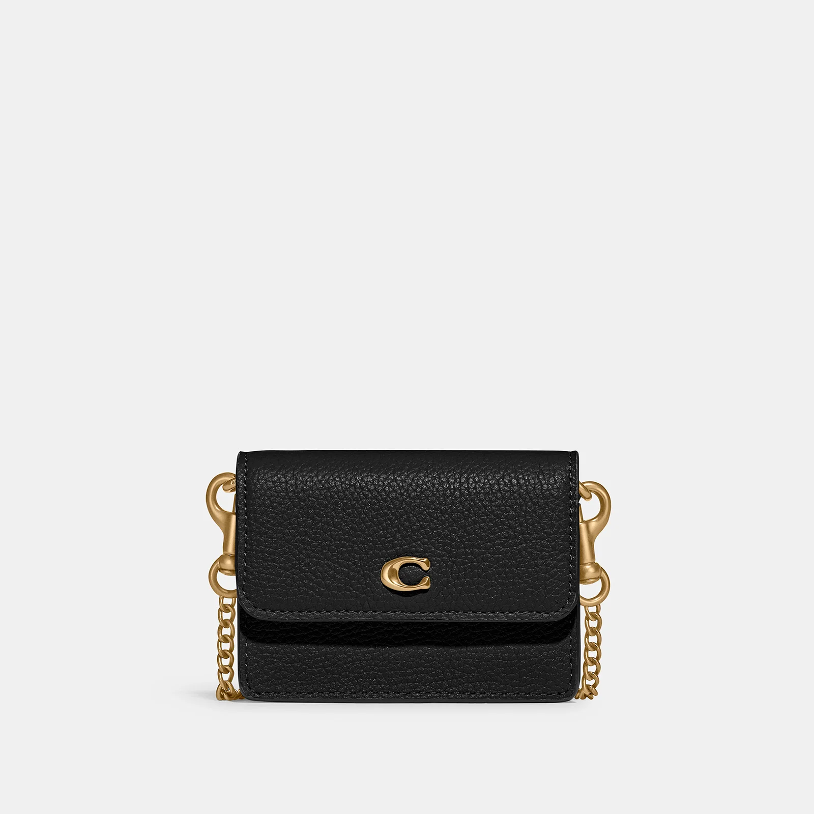 Coach Women's Refined Calf Leather Card Case With Chain - Black Image 1