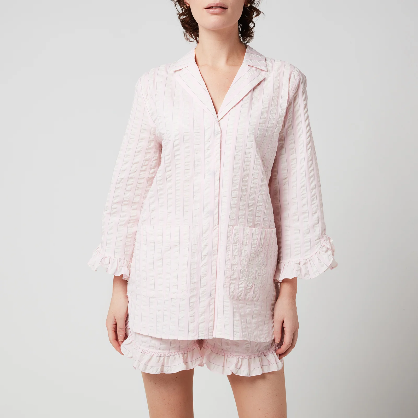 Ganni Women's Cotton Seersucker Pyjama Shirt - Cherry Blossom Image 1