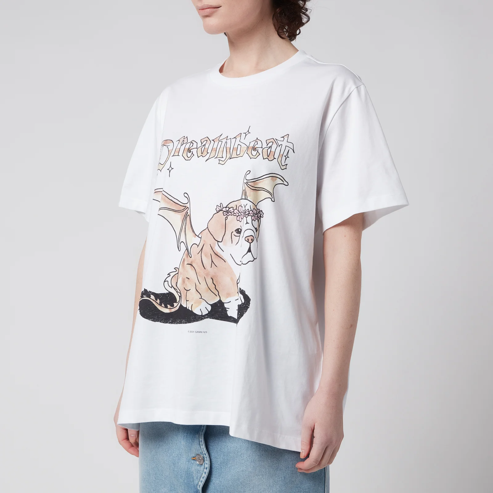 Ganni Women's Dreamer Dog Basic Cotton Jersey T-Shirt - Bright White Image 1