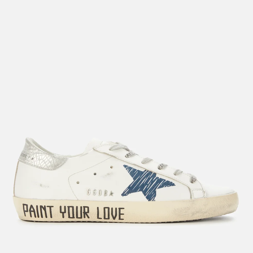 Golden Goose Women's Superstar Leather Trainers - White/Nigth Blue/Silver Image 1