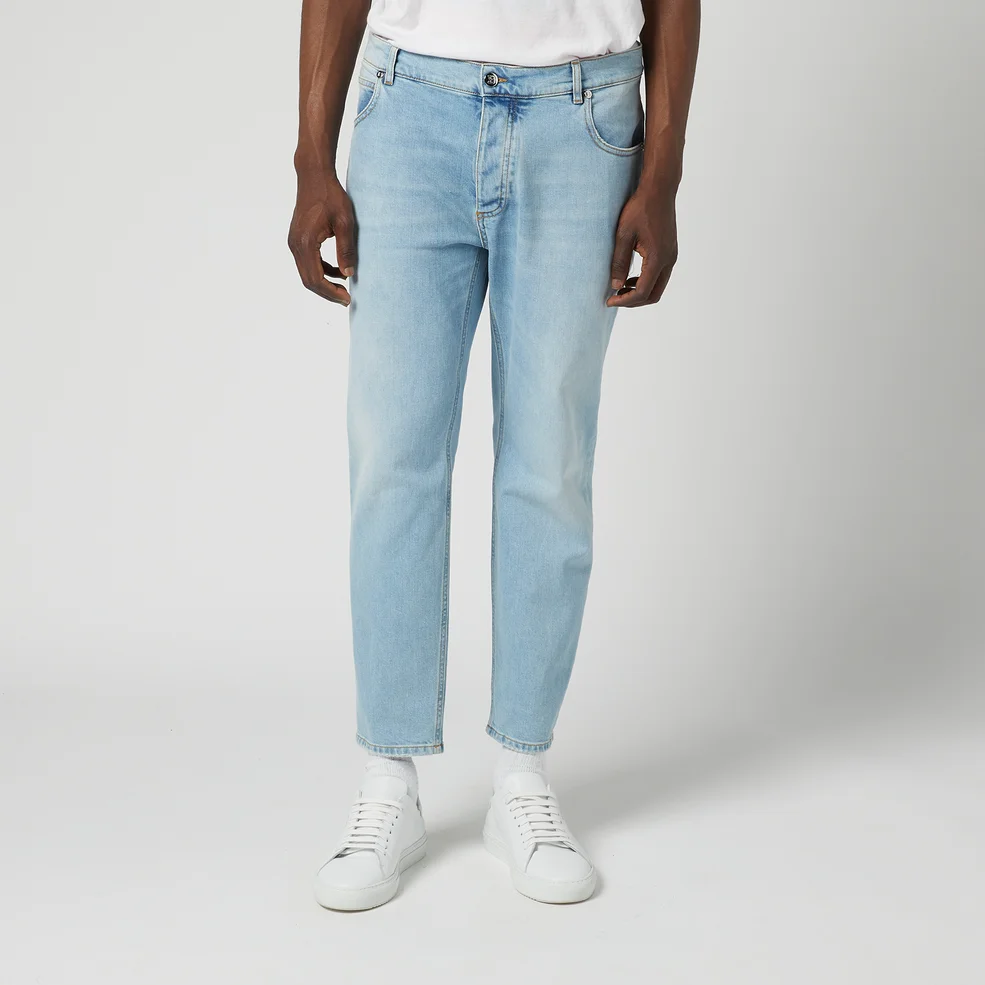 Balmain Men's Embossed Cropped Tapered Jeans - Blue Image 1