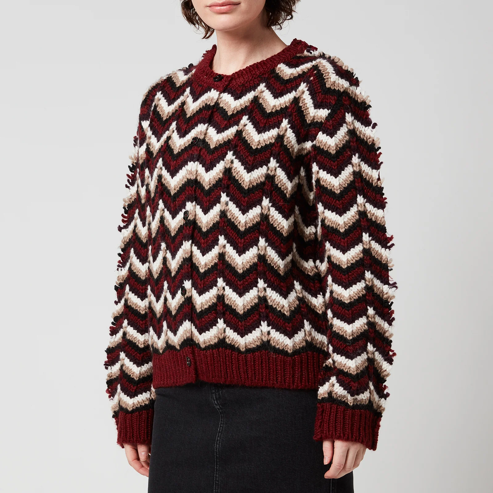 Marni Women's Mix Wool Stripe Cardigan - Burgundy Image 1