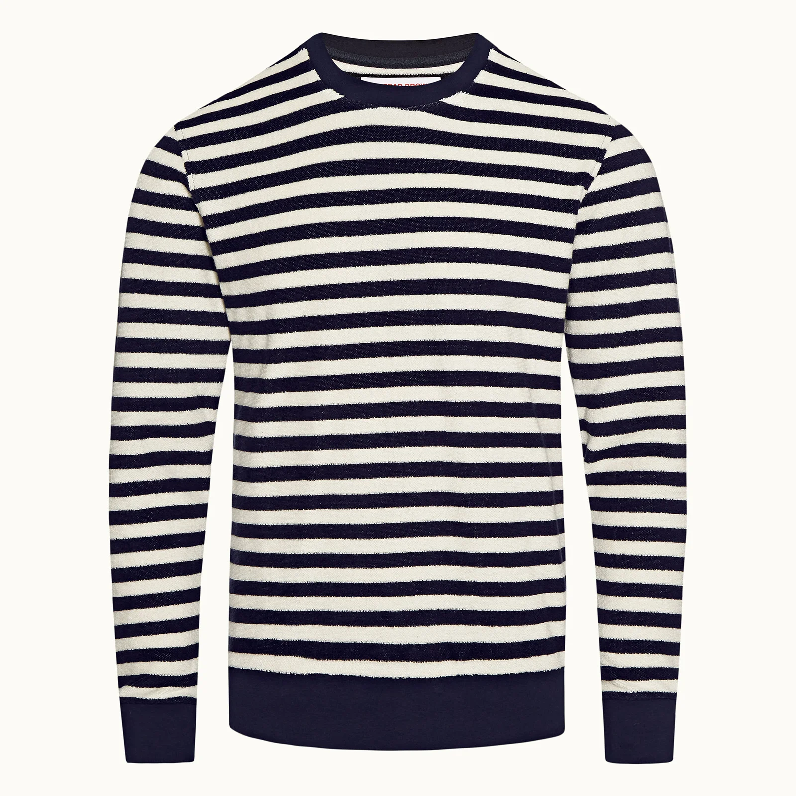 Orlebar Brown Men's Pierce Luxe Towelling Stripe Sweatshirt - Ink/White Sand Image 1