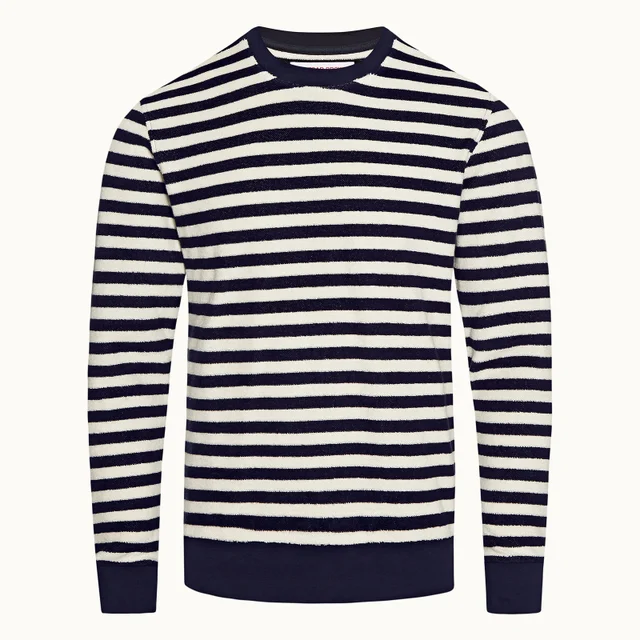 Orlebar Brown Men's Pierce Luxe Towelling Stripe Sweatshirt - Ink/White Sand
