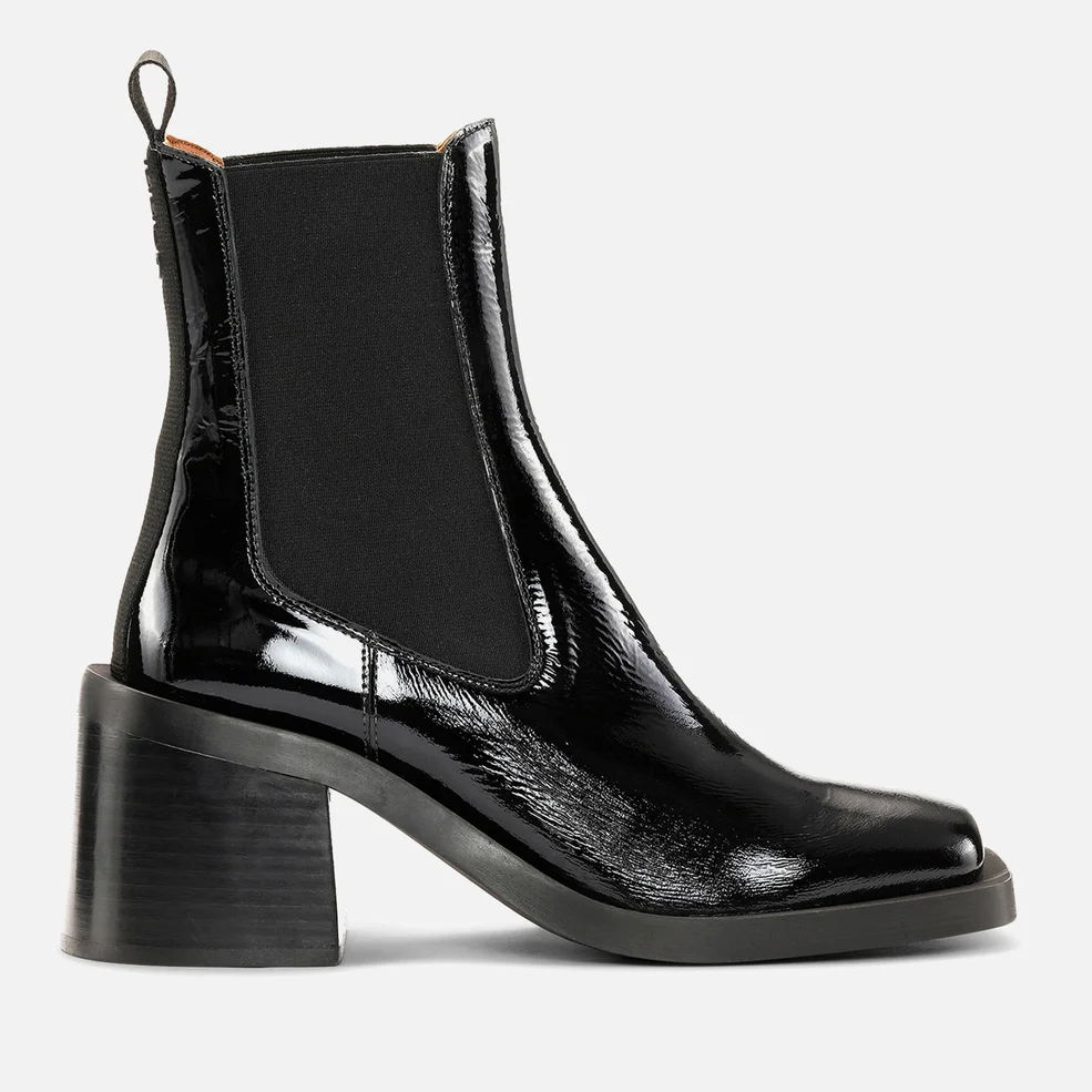 Ganni Women's Patent Leather Heeled Chelsea Boots - Black Image 1