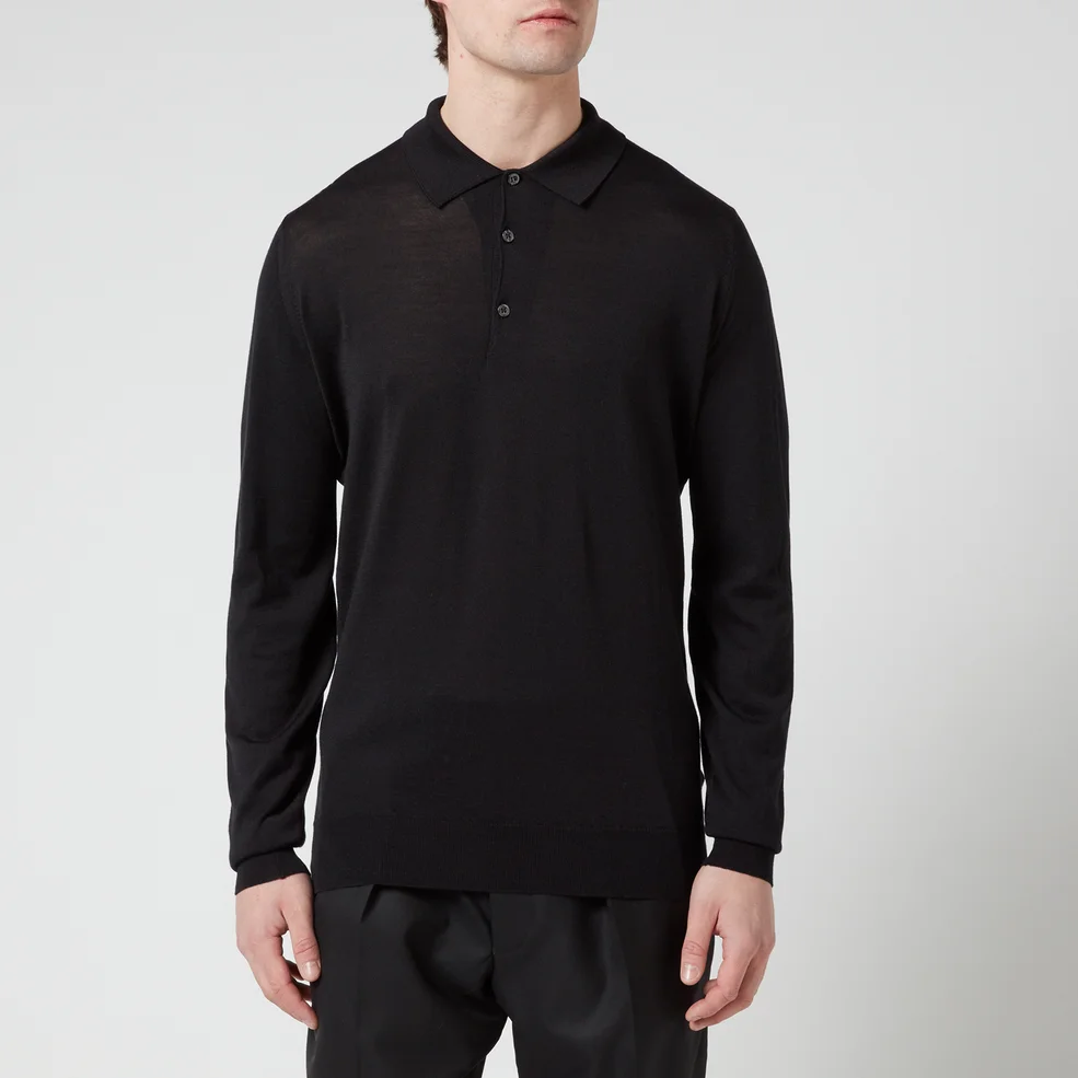 John Smedley Men's Cbelper Long Sleeve Polo Shirt - Black Image 1
