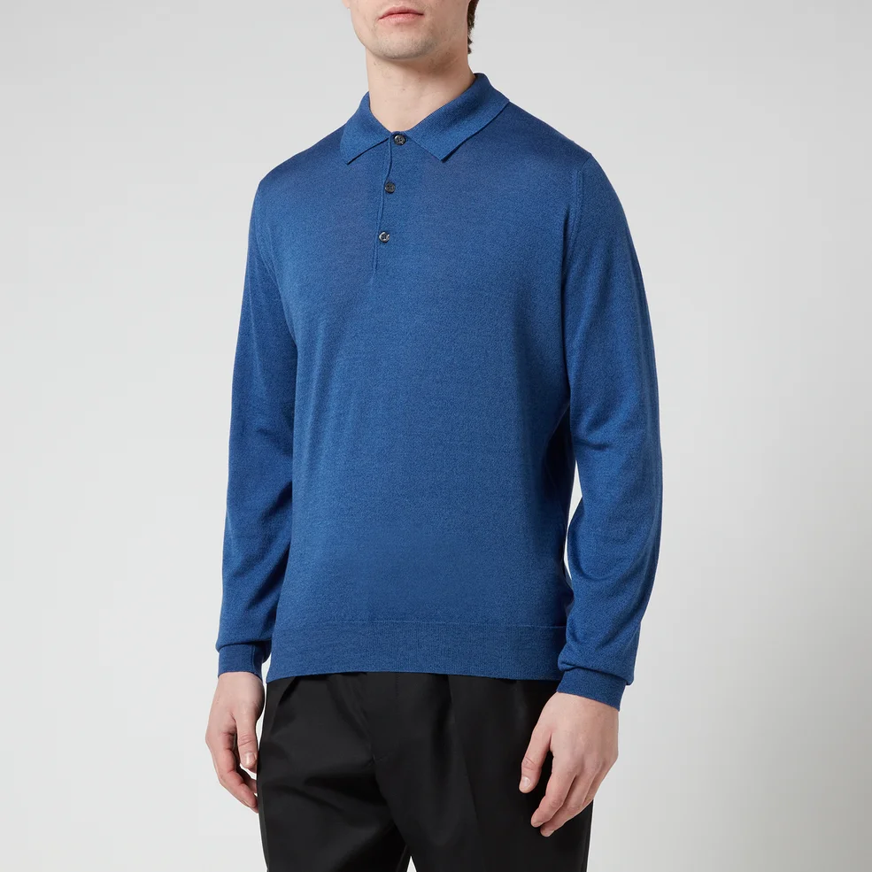 John Smedley Men's Cbelper Long Sleeve Polo Shirt - River Blue Image 1