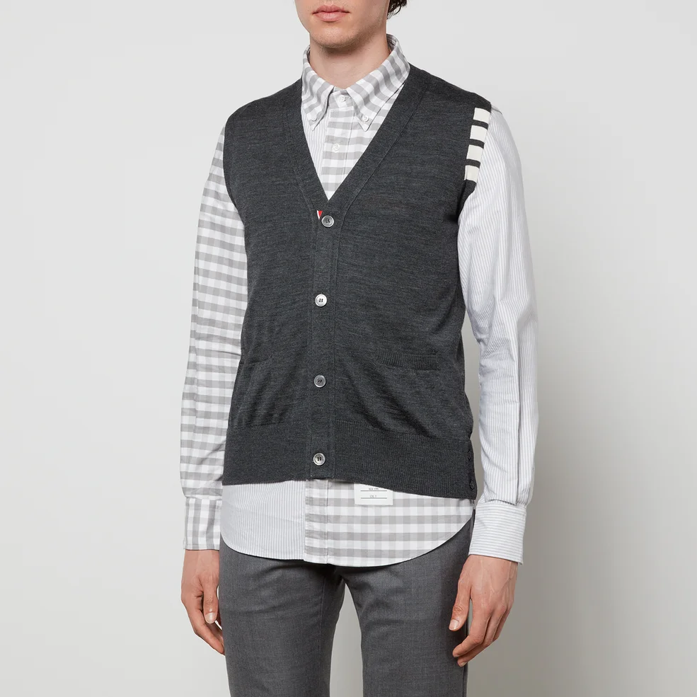 Thom Browne Men's 4-Bar Classic V-Neck Knit Vest - Dark Grey Image 1