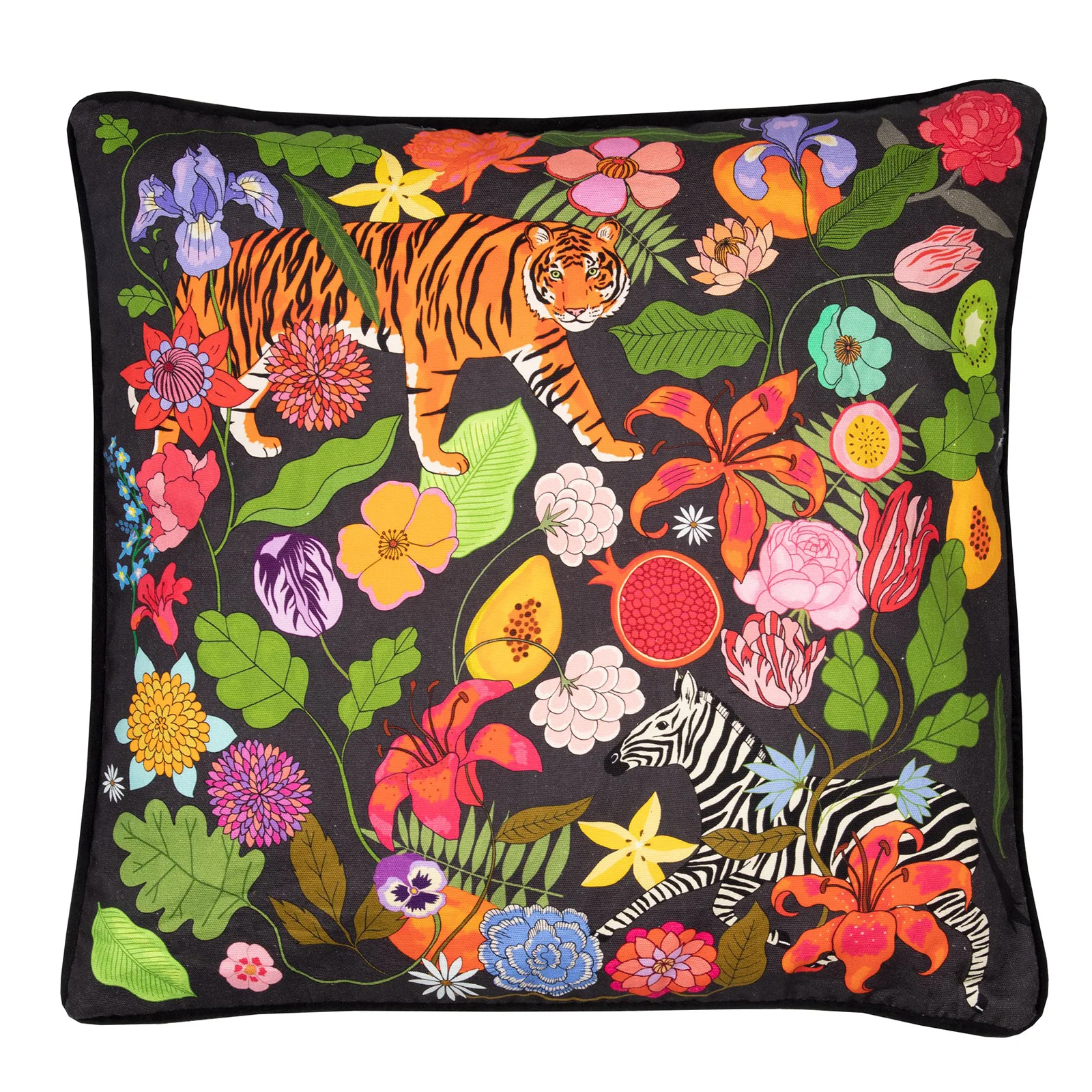 Karen Mabon Tiger Bouqet Cushion - Black - 45x45cm Image 1