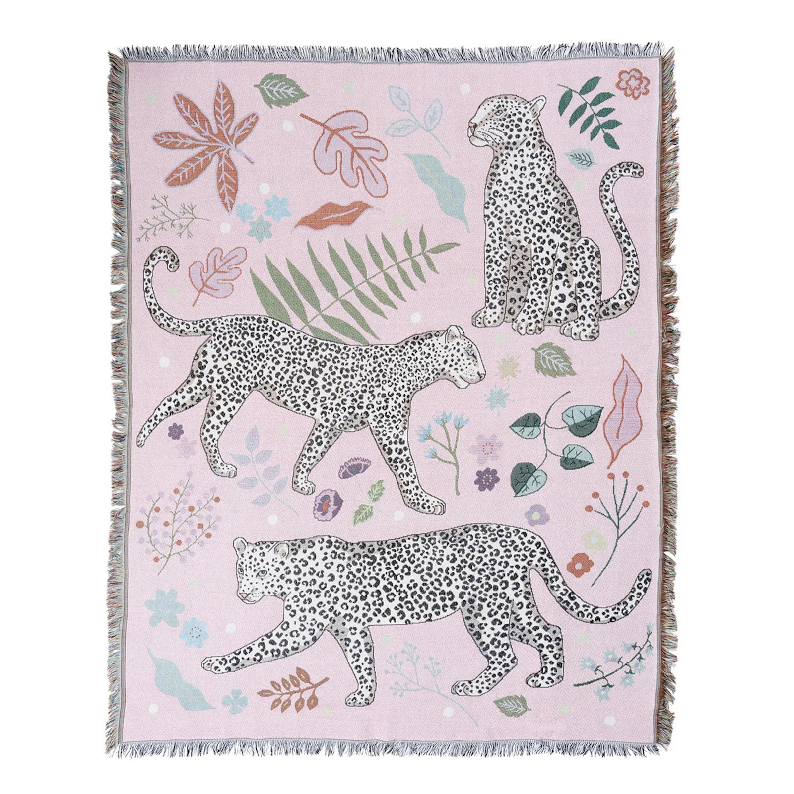 Karen Mabon Snow Leopard Woven Blanket - Pink - 138x178cm Image 1