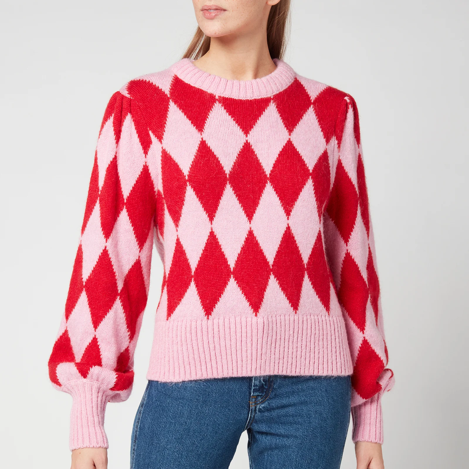 Kitri Women's Elliott Pink And Red Diamond Checker Sweater - Pink/Red Image 1