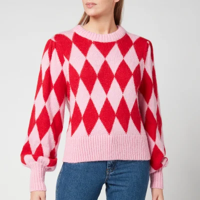 Kitri Women's Elliott Pink And Red Diamond Checker Sweater - Pink/Red