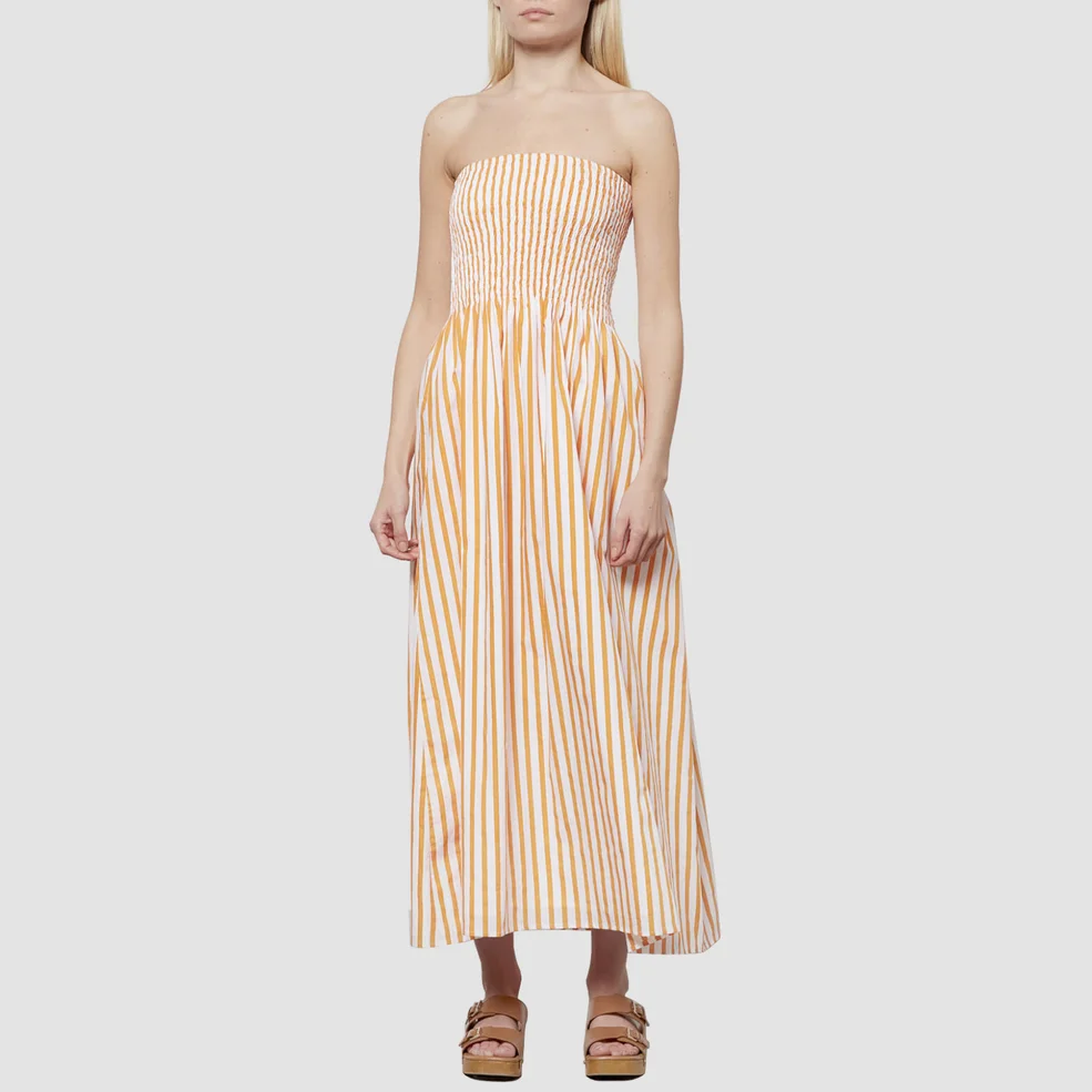 Faithfull The Brand Women's Madella Midi Dress - Martie Stripe Print - Tangerine Image 1