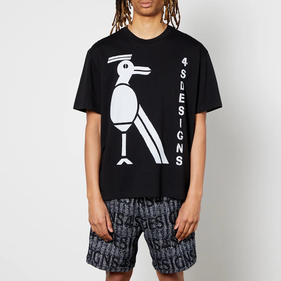 4SDesigns Men's Black Bird Motif T-Shirt - Black Image 1